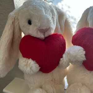 Jelly cat Valentine’s Day Bashful Bunny holding red heart ❤️❤️